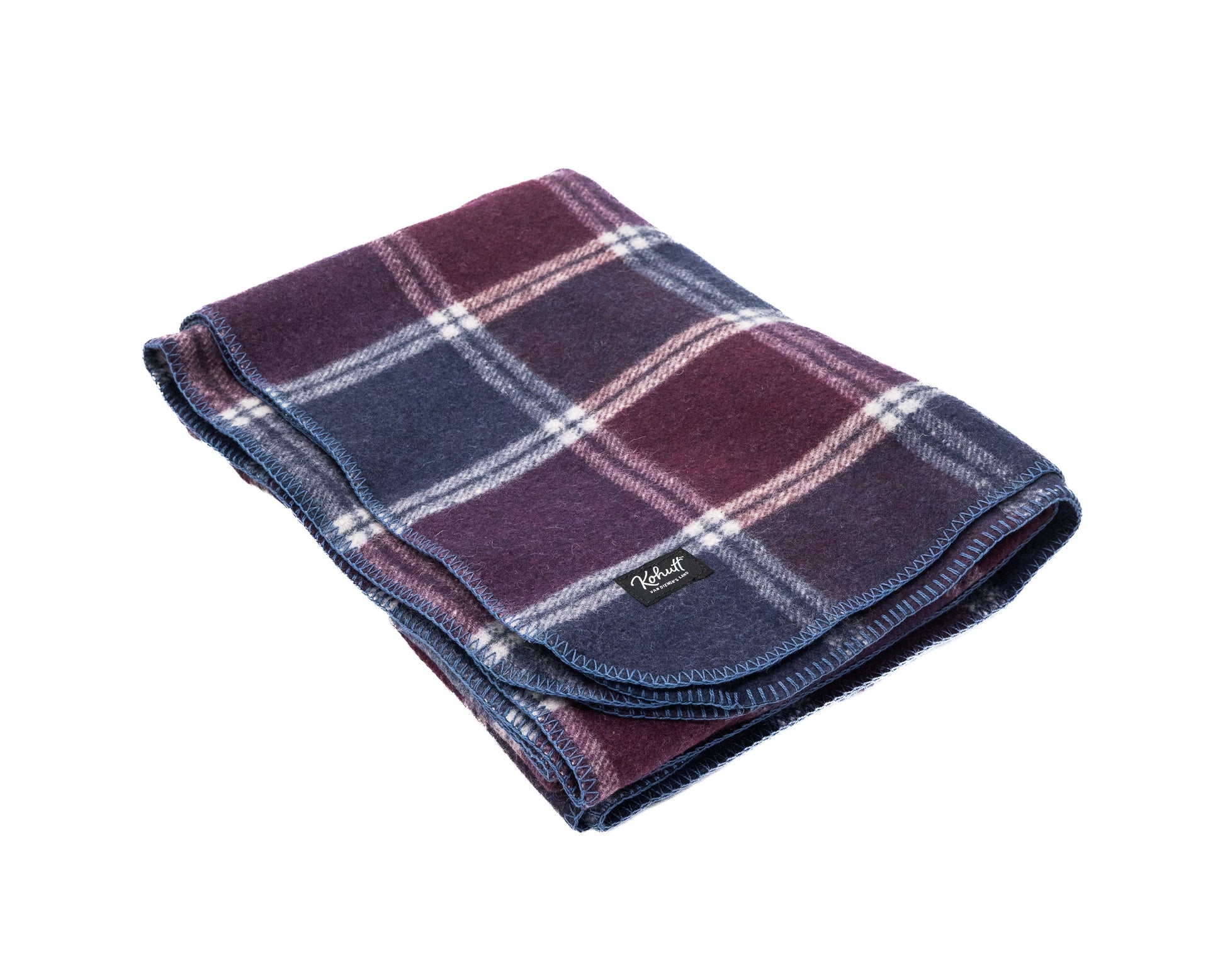 Australian made wool army blanket in burgundy tartan - Kohutt™ - made in Tasmania