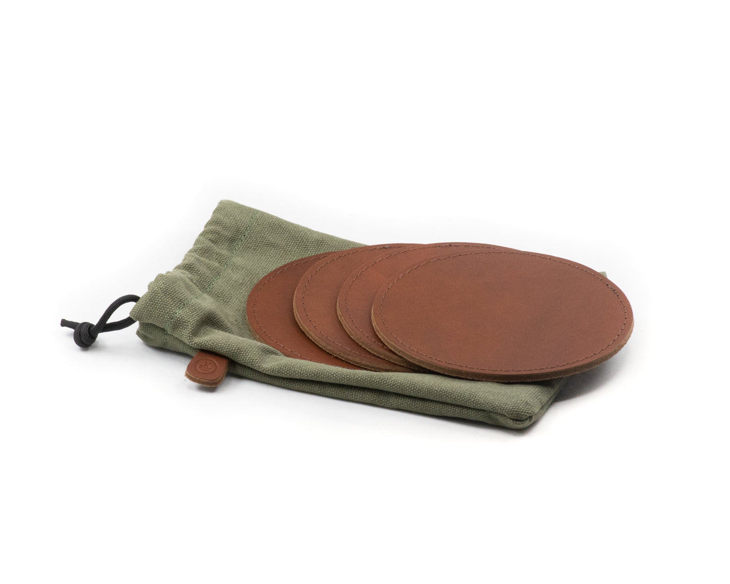 Leather coasters - round | Full grain leather coasters with khaki canvas carry bag and optional decorative stitching. Comes in a set of 4, 6 or 8.
Personalisation (free)

These coasters can be | Leather coasters - round - Kohutt™ | Borne of the Sea